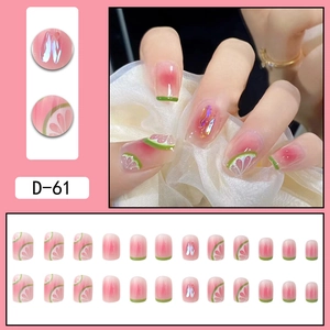 Summer lime aurora press-on nails with watermelon design and 3D crystal accents