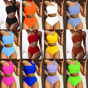 One Shoulder Cut Out Swimsuit For Women Sexy Solid Color Nylon Spandex Monokini Bathing Suit Padded