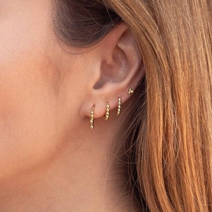 S925 silver needle gold beaded hoop earrings set with different sizes for women