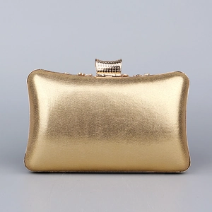 Elegant gold rhinestone evening clutch bag with metallic texture and vintage clasp for women