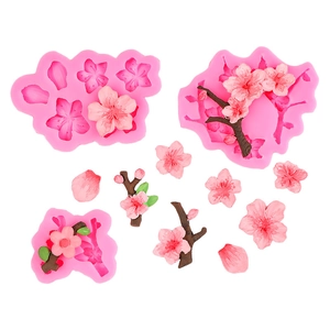 3-piece cherry blossom silicone mold set for branch and flower cake decorations