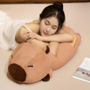 Soft capybara plush body pillow for sleeping, giant brown stuffed animal doll for girls