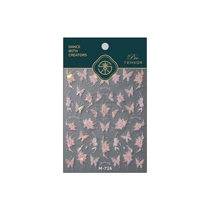 Iridescent pink butterfly nail stickers with floral patterns and laser holographic finish
