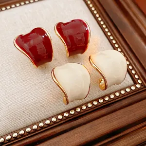 Orecchini A Lobo In Smalto A Forma Di C Cuore Con Perno In Argento Gioielli In Rame Placcati Oro Vero Per Donna Elegante