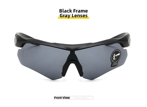 Front view of black tactical safety goggles with grey lenses for shooting and cycling