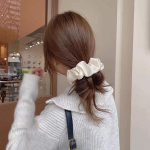 French style creamy white satin silk scrunchie for elegant ponytails hairstyle