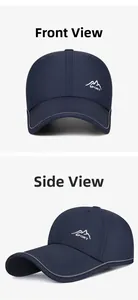 Detail view of quick-dry sports cap showing breathable side holes and reflective brim