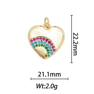 Détail du pendentif cœur plaqué or 18 carats avec oxydes de zirconium et dimensions