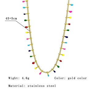 Bohemian colorful drop oil pendant necklace in gold stainless steel for women