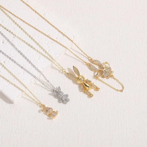 Fashion 14K gold plated bunny pendant necklace with cubic zirconia in assorted styles