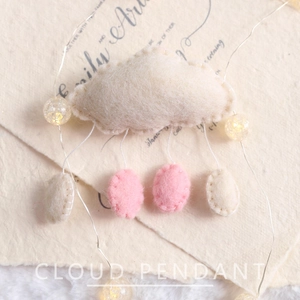Felt cloud hanging ornament with LED lights and pink raindrops for home wall decoration