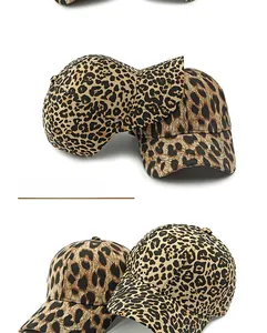 Detailed close-up of leopard print baseball cap with reinforced stitching and firm crown