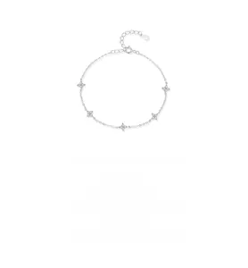Detail of S925 sterling silver clover bracelet with sparkling cubic zirconia stones
