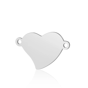 Polished heart-shaped stainless steel jewelry connector with dual rings for DIY crafts