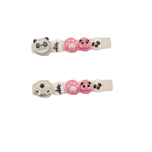 3D cartoon panda press-on nails for kids with cute bamboo and pink paw designs
