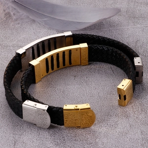 Herren Punk Lederarmband geflochten mit Edelstahlverschluss in Gold und Silber Optik