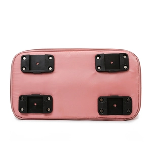 Pink large-capacity expandable travel bag with 360-degree universal wheels back view