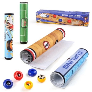 Multi-sport tabletop game mat set with bowling and curling for family interactive play