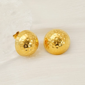 Minimalist 18K gold stainless steel earrings with textured hammered finish for women