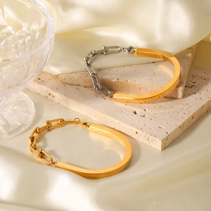 Bracelet En Acier Inoxydable Femmes Plqué Or 18K Fer À Cheval Chaîne Épissée Style Industriel Bijoux