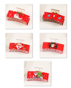 Lot de cinq pinces à cheveux rouges de Noël avec motifs festifs sur fond uni épuré