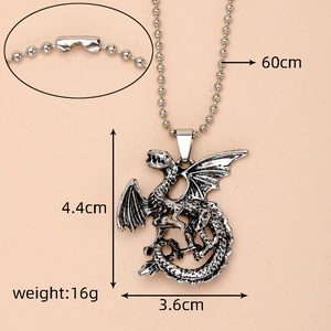 Detailed size specifications for the vintage dragon pendant necklace with measurement labels