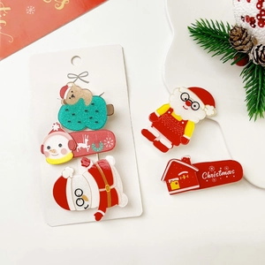 Barrettes de Noël en acrylique pailleté avec Père Noël, bonhomme de neige et sapin