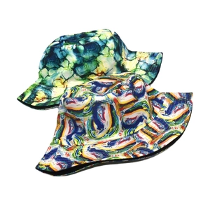 Colorful double-sided bucket hats with artistic abstract oil painting print for sun protection