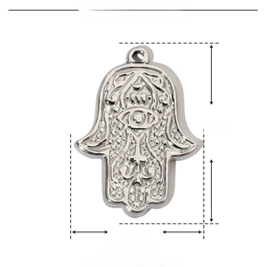 Detailed parameter display for silver Hamsa hand stainless steel pendant, 23mm x 16mm size