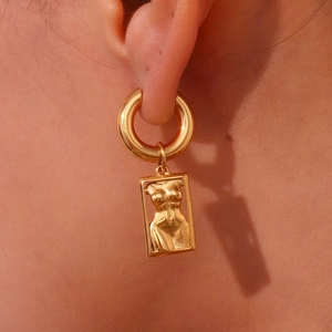 Artistic torso rectangular pendant earrings in 18K gold plated stainless steel