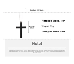 Spécifications détaillées du pendentif croix en bois sombre avec chaîne à billes