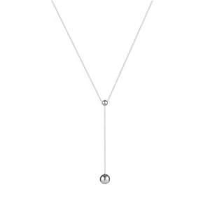 Minimalistische S925 Sterlingsilber Y-Kette mit polierten Perlen auf weißem Hintergrund