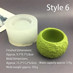 Silicone mold for rock-textured DIY candle jars and cement planters showing product dimensions