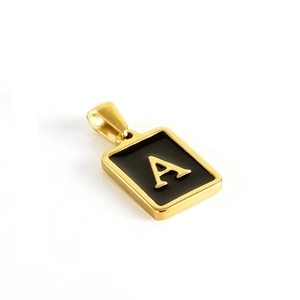 Classic 18K gold plated rectangular necklace with a black base and golden letter A pendant