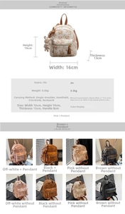 Guide des tailles détaillé et options de couleurs pour le mini sac à dos en similicuir