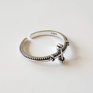 Vintage 925 Sterling Silver Cross Ring Thai Silver Style Oxidized Open Adjustable Statement Jewelry For Women Men