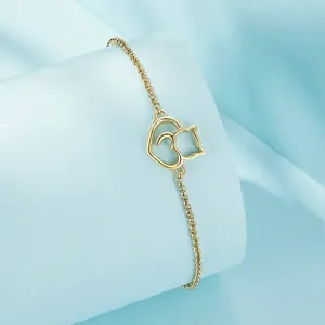 Bracciale minimalista in argento sterling S925 con simpatico ciondolo gatto e cuore
