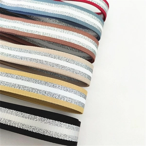 Adjustable striped crossbody strap with metallic glitter thread and colorful webbing