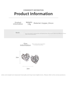 Detailed size specifications for heart-shaped cubic zirconia stud earrings in copper