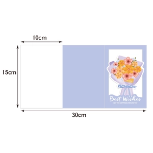 Three-fold flower greeting card showing full dimensions 30cm by 15cm for Teachers Day