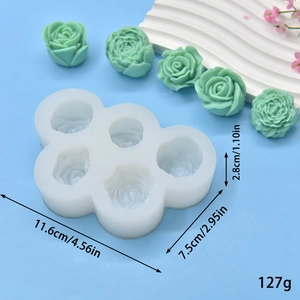 6-cavity rose flower silicone mold for DIY candles and soap with detailed petal textures