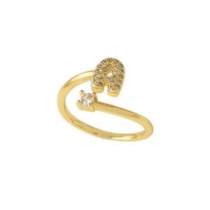 Verstelbare 18k vergulde ring met zirkonia letter A en een vierkante diamanten accent