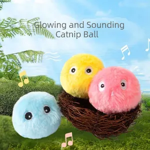 Three-color glowing interactive plush catnip balls with sound for indoor pet play
