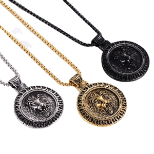 Retro Celtic lion pendant necklaces in gold, silver and black finishes with box chains