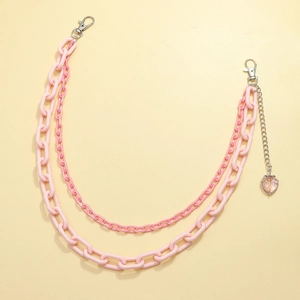Ins-style double-layered pink acrylic waist chain with cute heart pendant and lobster clasps