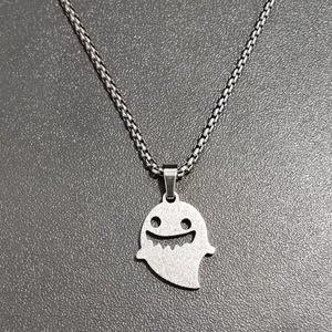 Cute stainless steel ghost pendant necklace with silver box chain for Halloween party fashion