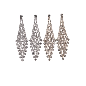 Luxurious gold and silver rhinestone tassel drop earrings for women in elegant diamond shape