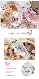 Detailed vintage PET butterfly stickers in pink and blue for scrapbooking and decoration