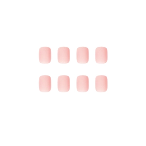 Matte macaron pink press-on nails in short square shape with smooth frosted finish