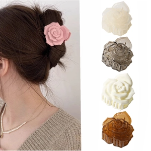 Pince À Cheveux Rose 3D Élégante Épingles À Cheveux En Résine Style Coréen Doux Support De Queue De Cheval Pour Femmes Filles